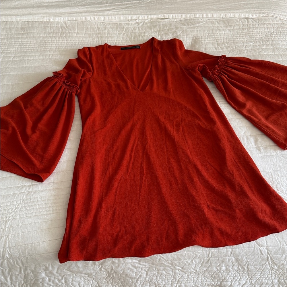 Zara Burnt Orange Bell Sleeve Dress